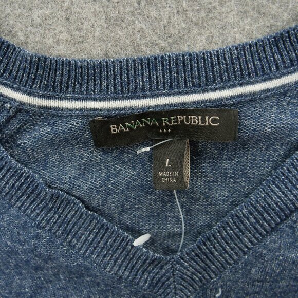 Banana Republic Sweater Mens Large Blue Pullover V-Neck Knit Long Sleeve - Picture 6 of 14